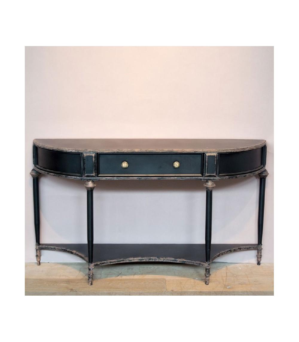 Wadiga Console Classique En Métal Noir Vieilli Avec Tiroir 2 Étages