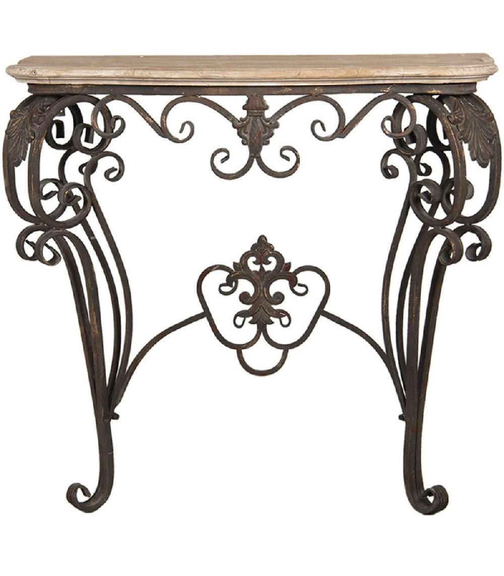 wadiga Console classique en métal sculpté noir et plateau en bois 88x43x79cm