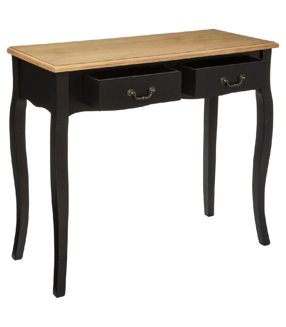 Wadiga Console Classique Noir Et Bois 2 Tiroirs 87x34x78cm