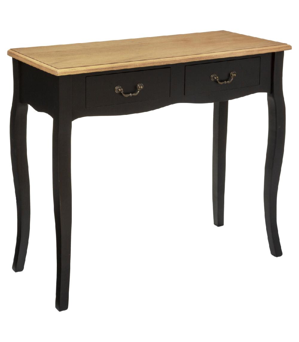wadiga Console classique noir et bois 2 tiroirs 87x34x78cm