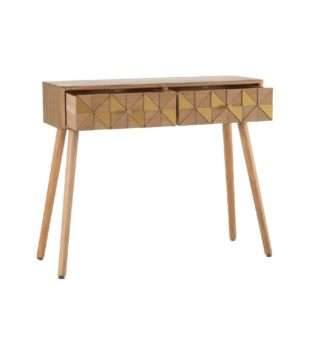 Wadiga Console D'Entrée 2 Tiroirs Bois Et Doré Origami