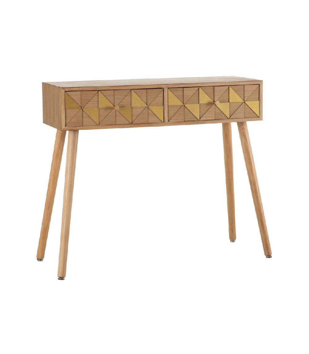 wadiga Console d'Entrée 2 Tiroirs Bois et Doré Origami