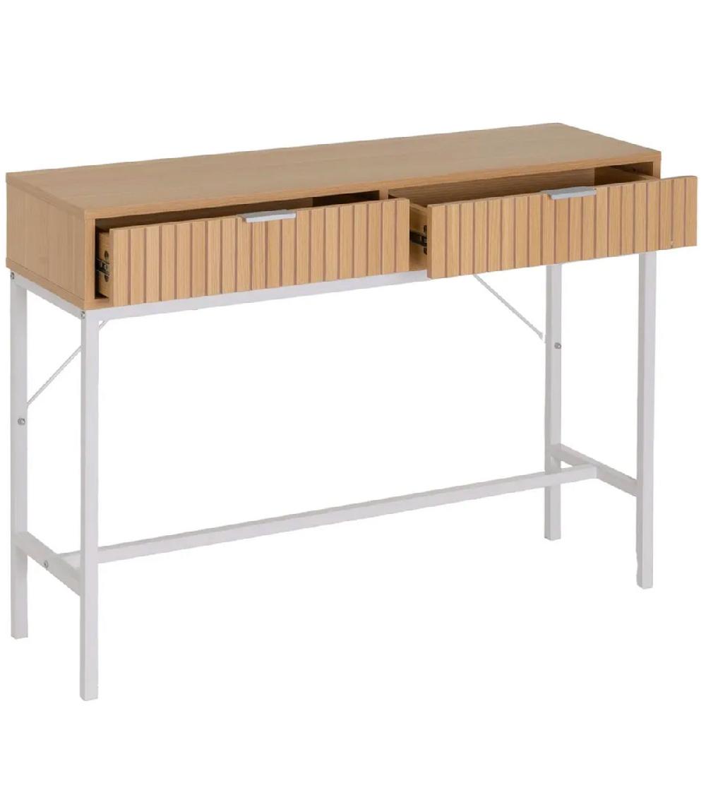 Wadiga Console D'entrée Bois Et Métal Blanc 2 Tiroirs 100x30x75cm