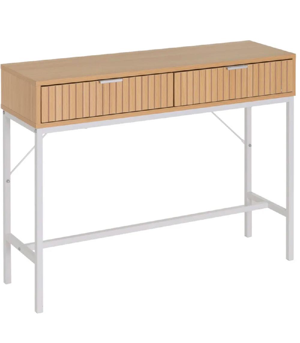 wadiga Console d'entrée bois et métal blanc 2 Tiroirs 100x30x75cm