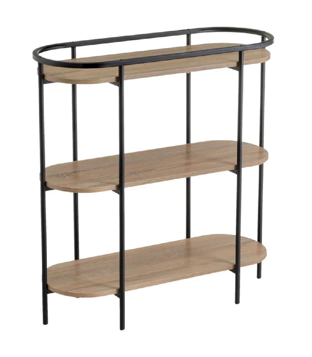 wadiga Console d'entrée bois et métal noir 3 plateaux 83x33x86cm
