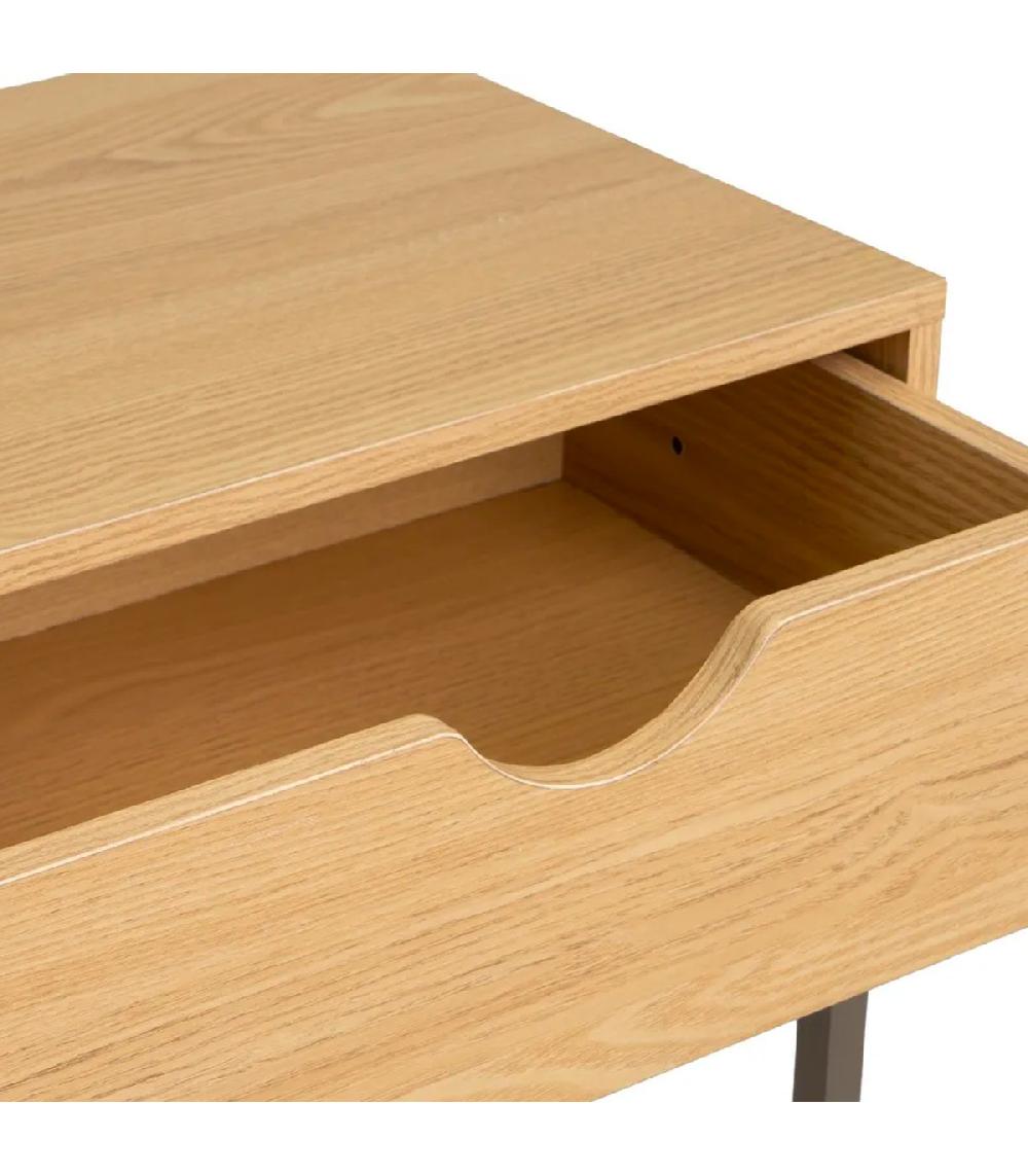 Wadiga Console D'entrée Couleur Bois Naturel Et Métal Gris 2 Tiroirs 80x30x75cm