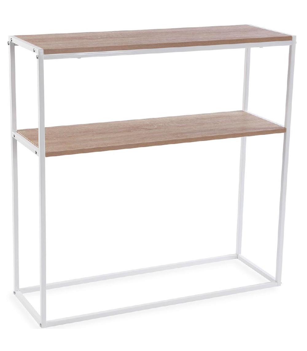 wadiga Console d'entrée effet bois et métal blanc 90x30x90cm