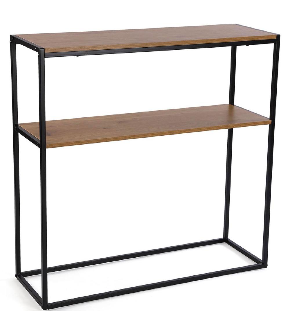 wadiga Console d'entrée effet bois et métal noir 90x30x90cm