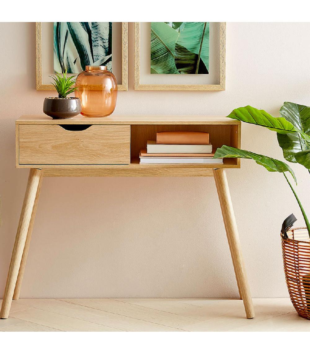 Wadiga Console D'entrée En Bois 1 Casier Et 1 Tiroir 80x30x72cm