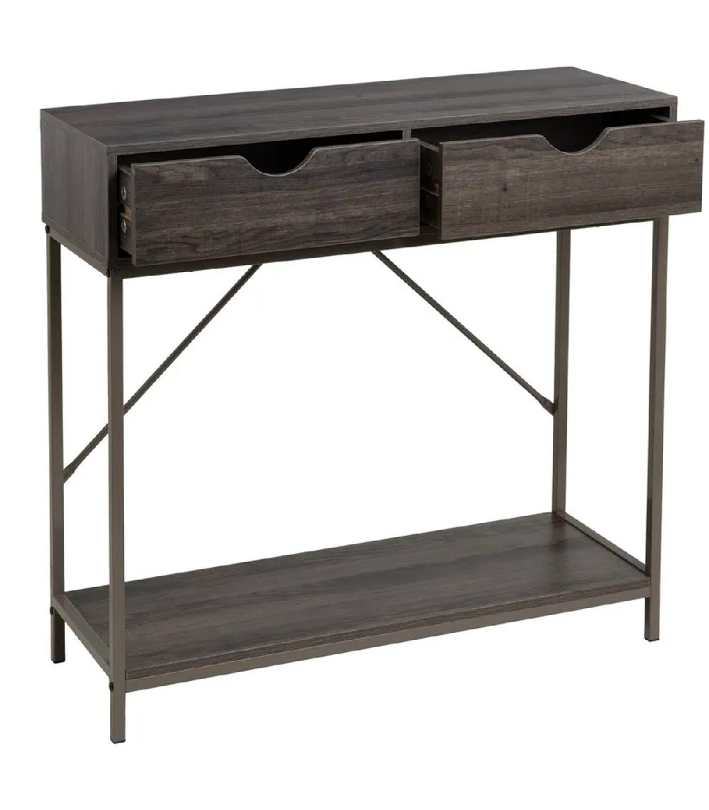 Wadiga Console D'entrée En Bois Et Métal Gris 2 Tiroirs 80x30x75cm