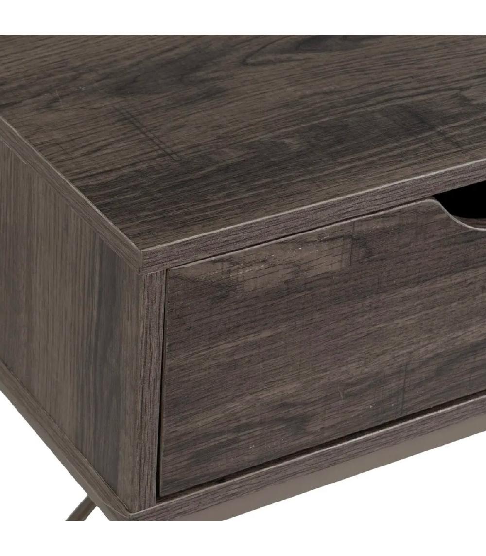 Wadiga Console D'entrée En Bois Et Métal Gris 2 Tiroirs 80x30x75cm