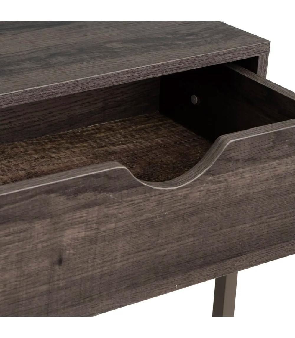 Wadiga Console D'entrée En Bois Et Métal Gris 2 Tiroirs 80x30x75cm