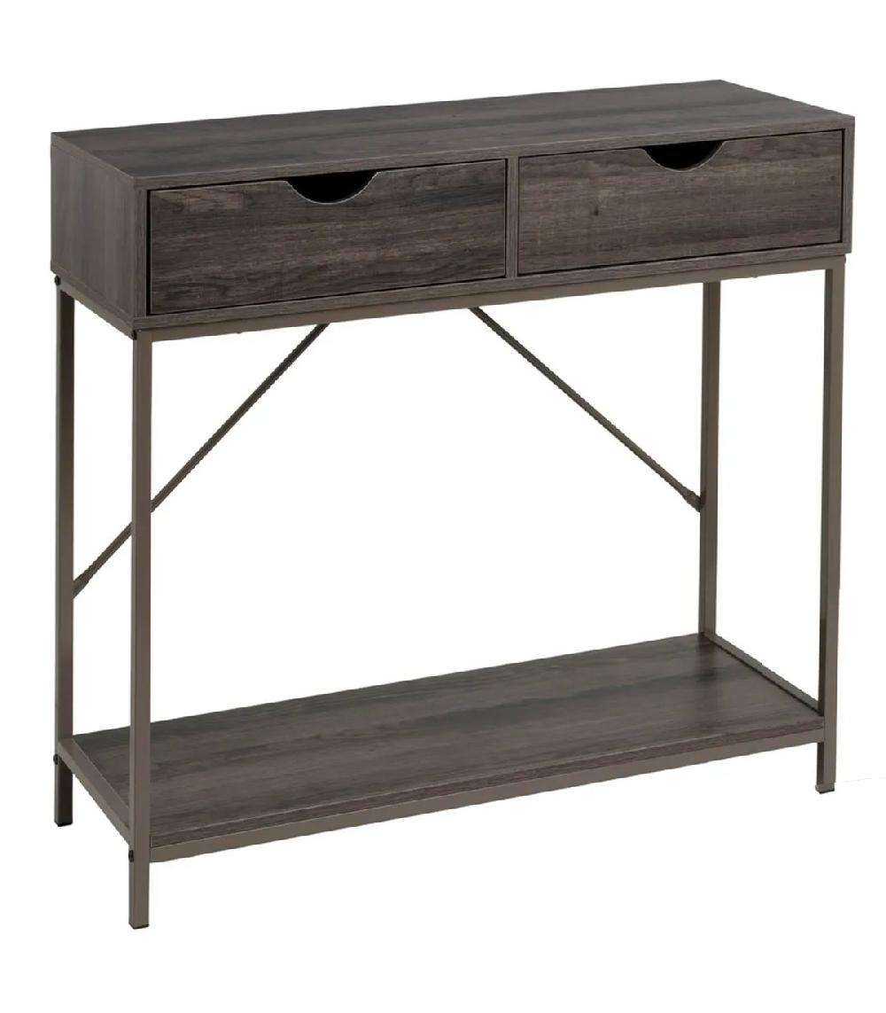 wadiga Console d'entrée en bois et métal gris 2 Tiroirs 80x30x75cm