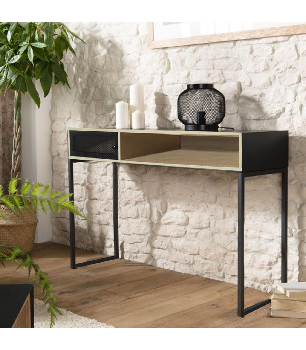 Wadiga Console D'entrée En Bois Et Métal Noir 120x39.5x75cm