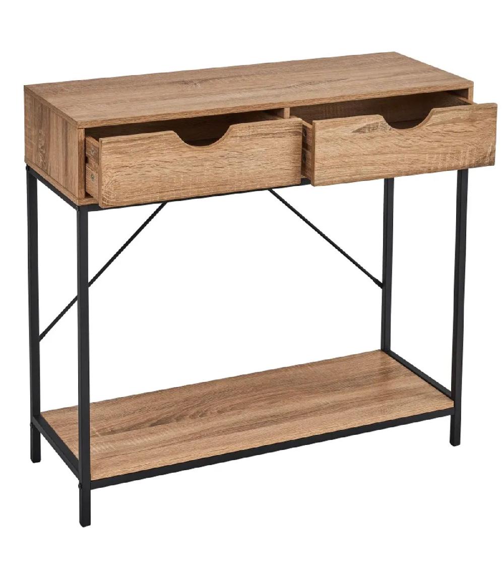 Wadiga Console D'entrée En Bois Et Métal Noir 2 Tiroirs 80x30x75cm
