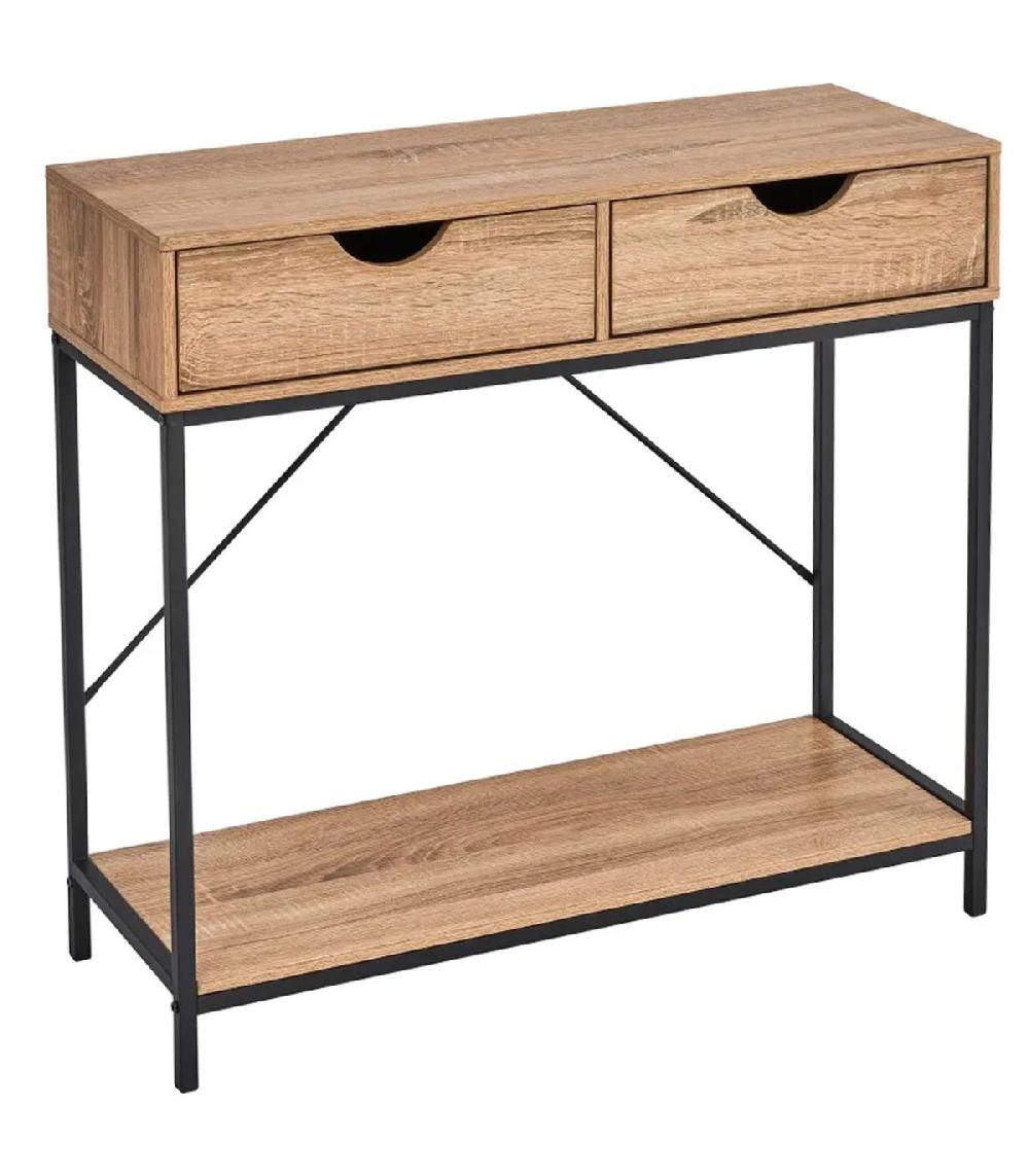 wadiga Console d'entrée en bois et métal noir 2 Tiroirs 80x30x75cm