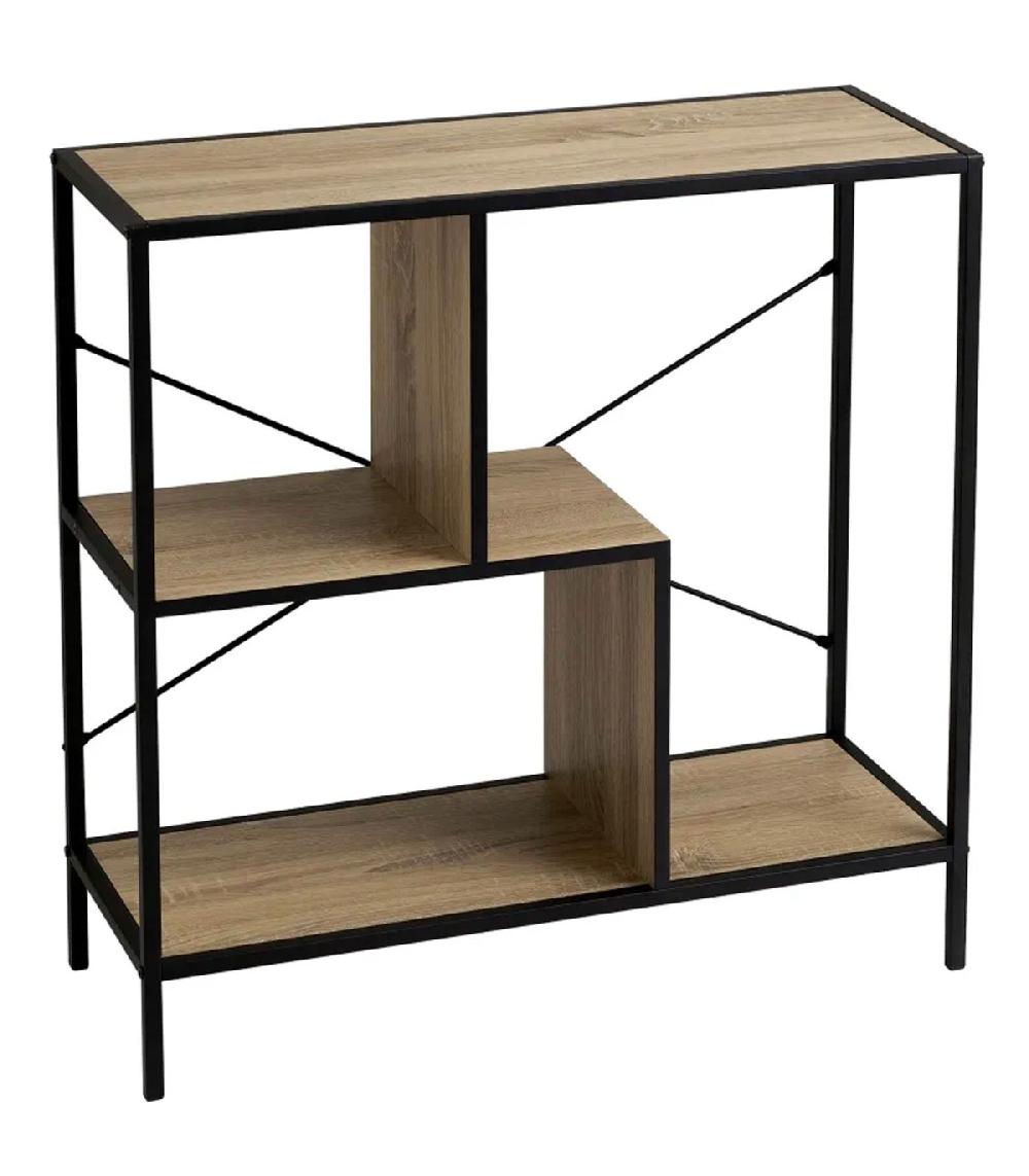 wadiga Console d'entrée en bois et métal noir 3 plateaux 80x30x80cm