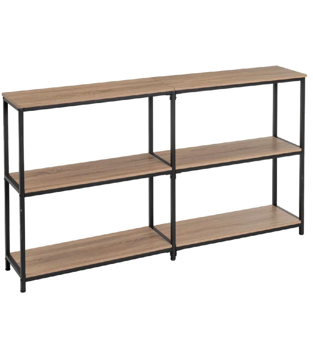 wadiga Console d'entrée en bois et métal noir 3 plateaux 160x30x95cm