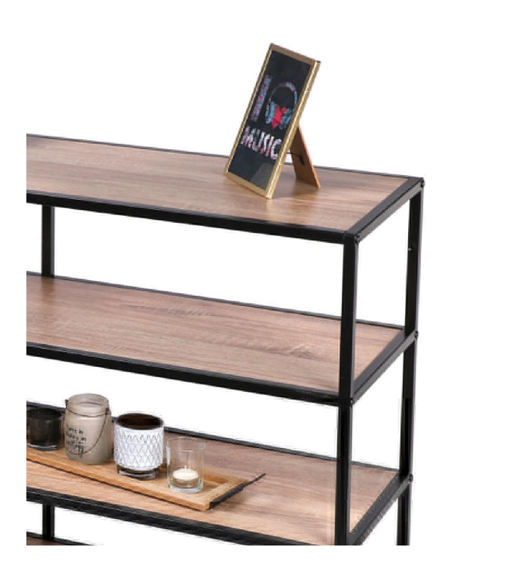 Wadiga Console D'Entrée En Bois Et Métal Noir 5 Plateaux