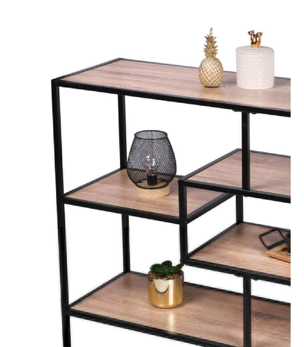Wadiga Console D'Entrée En Bois Et Métal Noir 5 Plateaux