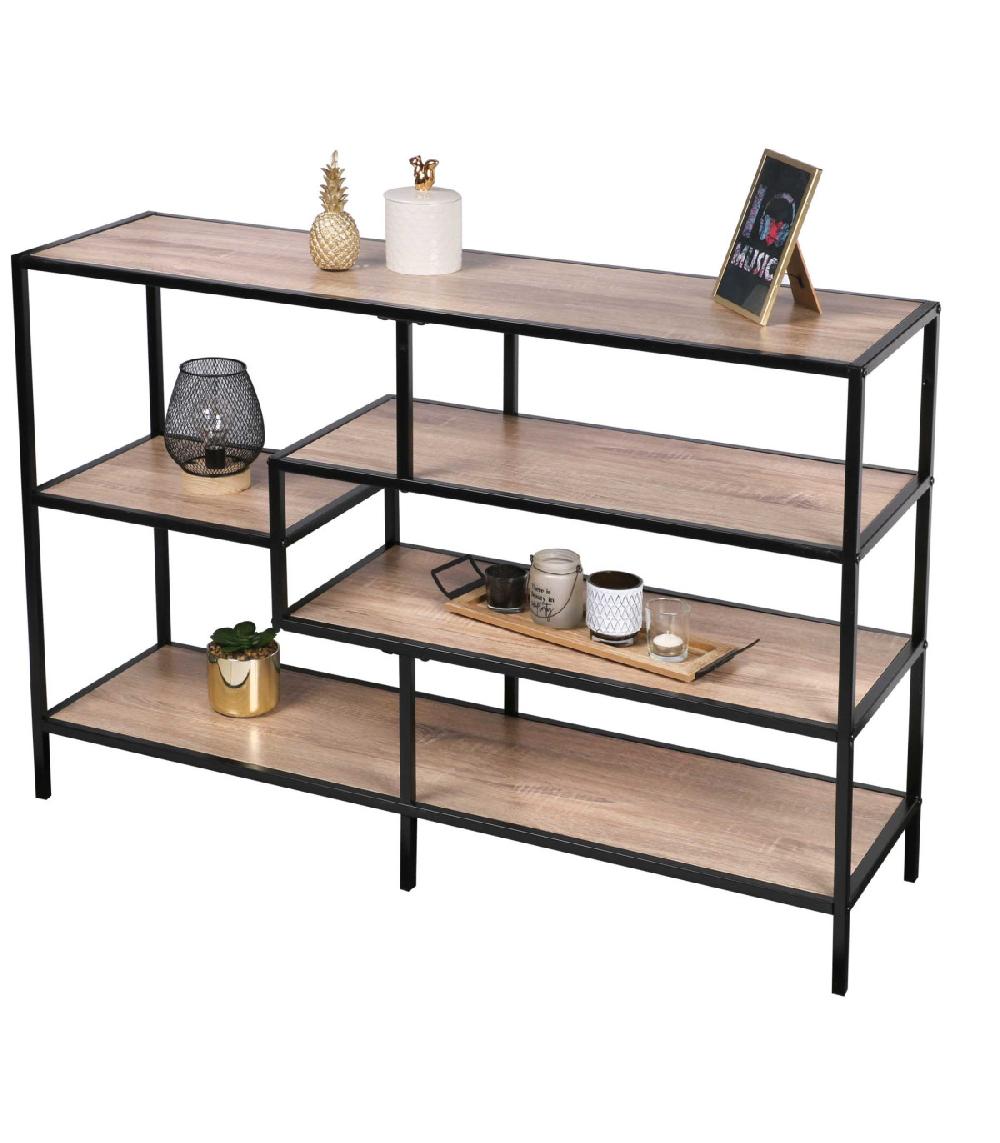 wadiga Console d'Entrée en Bois et Métal Noir 5 Plateaux