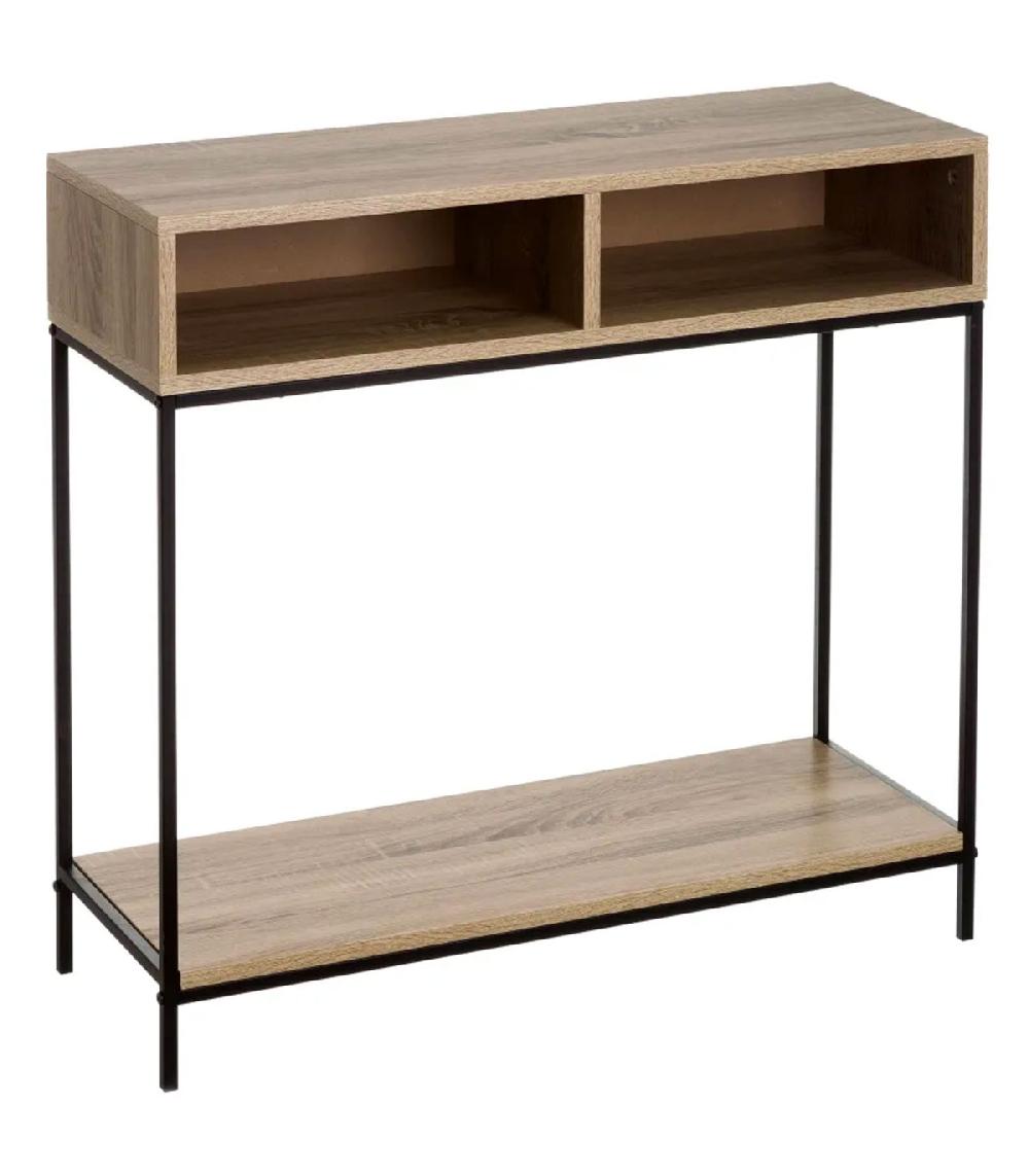 wadiga Console d'entrée en bois et métal noir à 2 casiers 80x30x75cm
