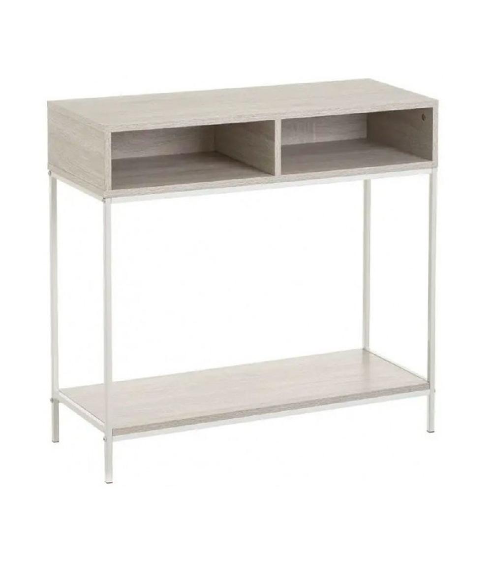 wadiga Console d'Entrée en Bois Grisé et Métal Blanc à 2 Casiers