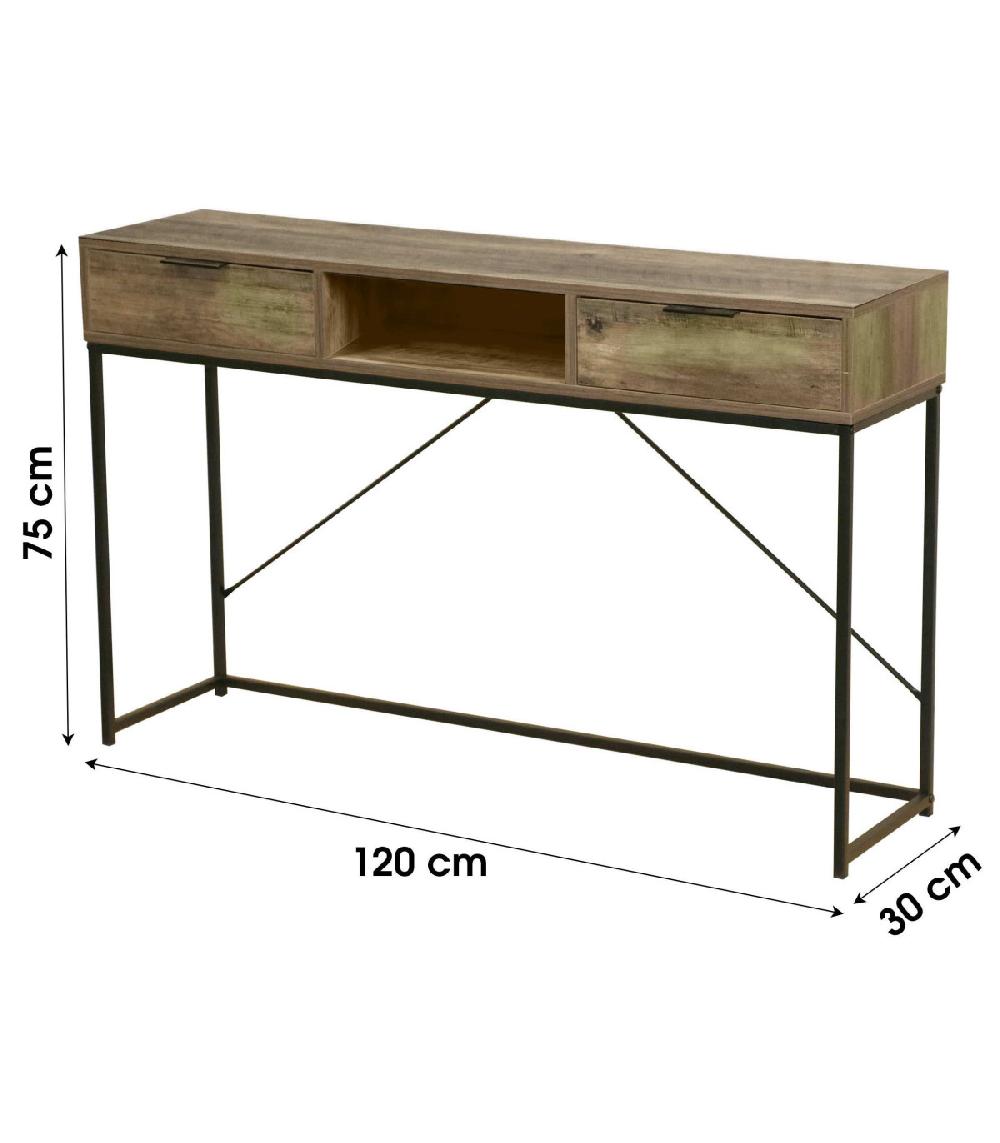 Wadiga Console D'Entrée En Métal Noir Et Bois 2 Tiroirs + 1 Casier