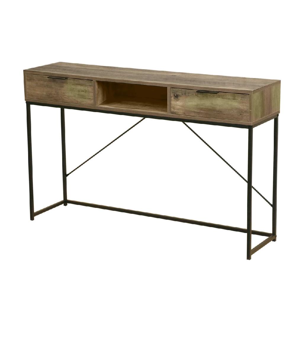 wadiga Console d'Entrée en Métal Noir et Bois 2 Tiroirs + 1 Casier