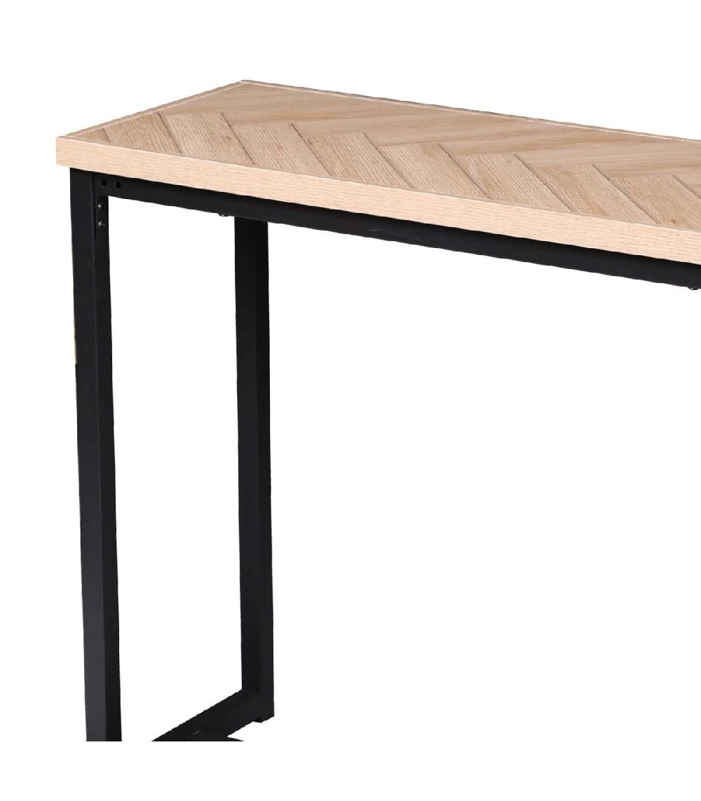 Wadiga Console D'Entrée En Métal Noir Et Bois Chevrons - Longueur 100cm