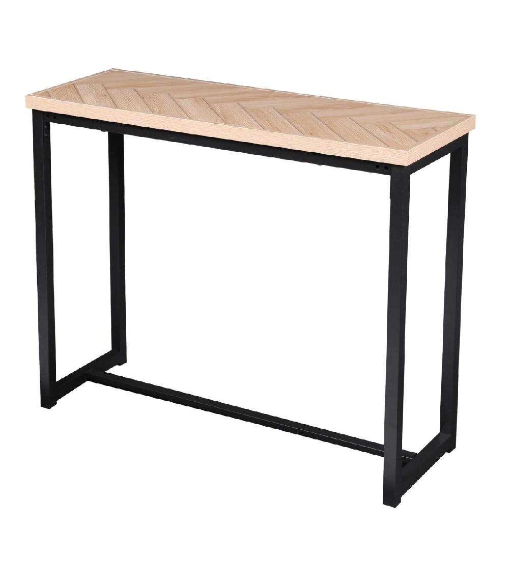 Wadiga Console D'Entrée En Métal Noir Et Bois Chevrons - Longueur 100cm