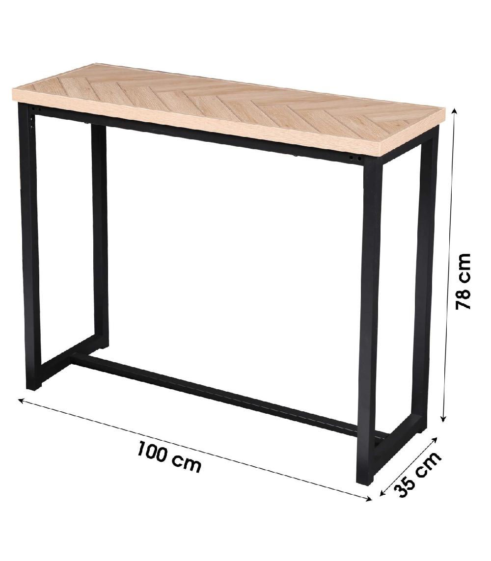 wadiga Console d'Entrée en Métal Noir et Bois Chevrons - Longueur 100cm