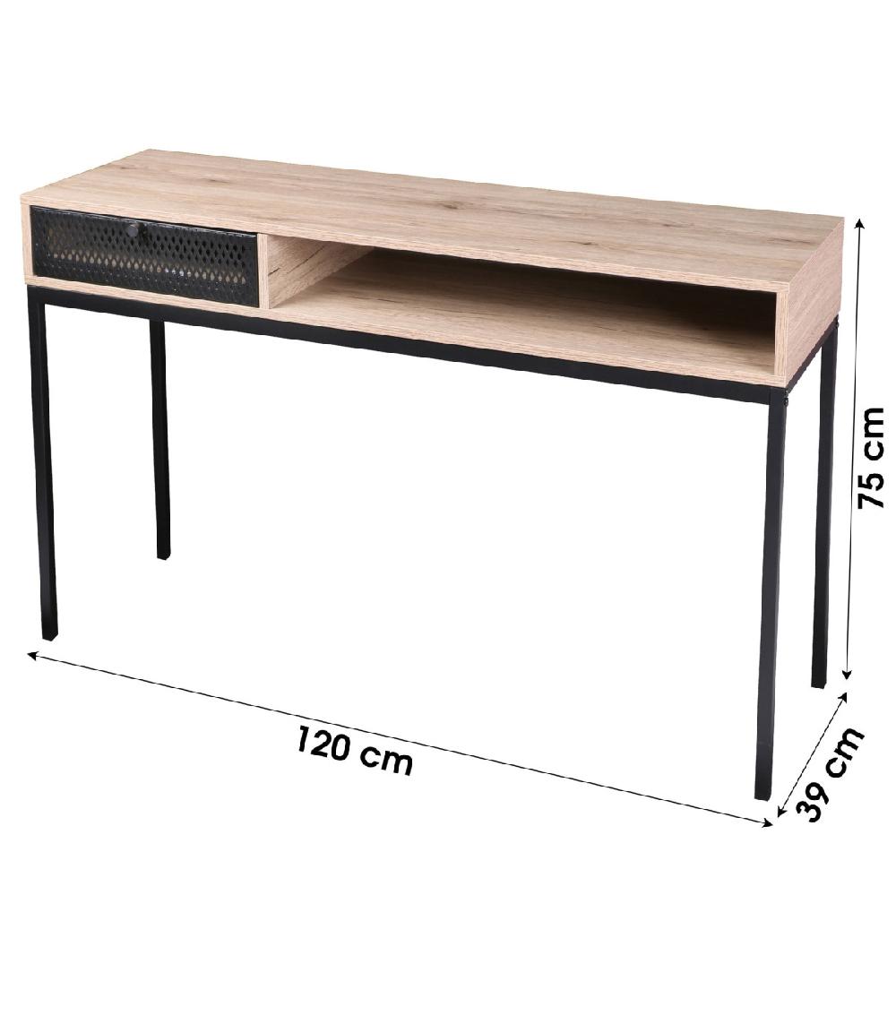 Wadiga Console D'Entrée En Métal Noir Et Bois MDF 1 Tiroir