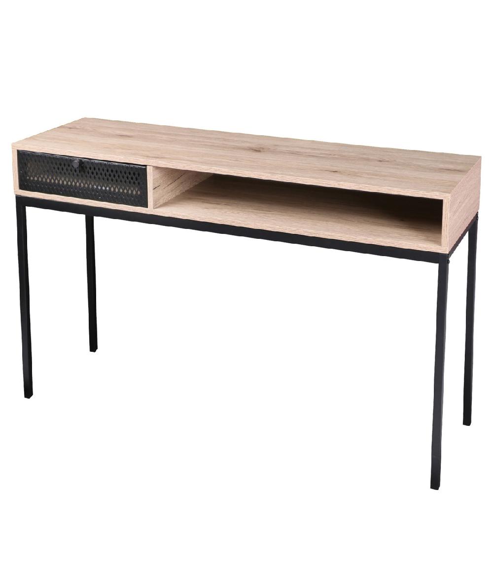 wadiga Console d'Entrée en Métal Noir et Bois MDF 1 Tiroir