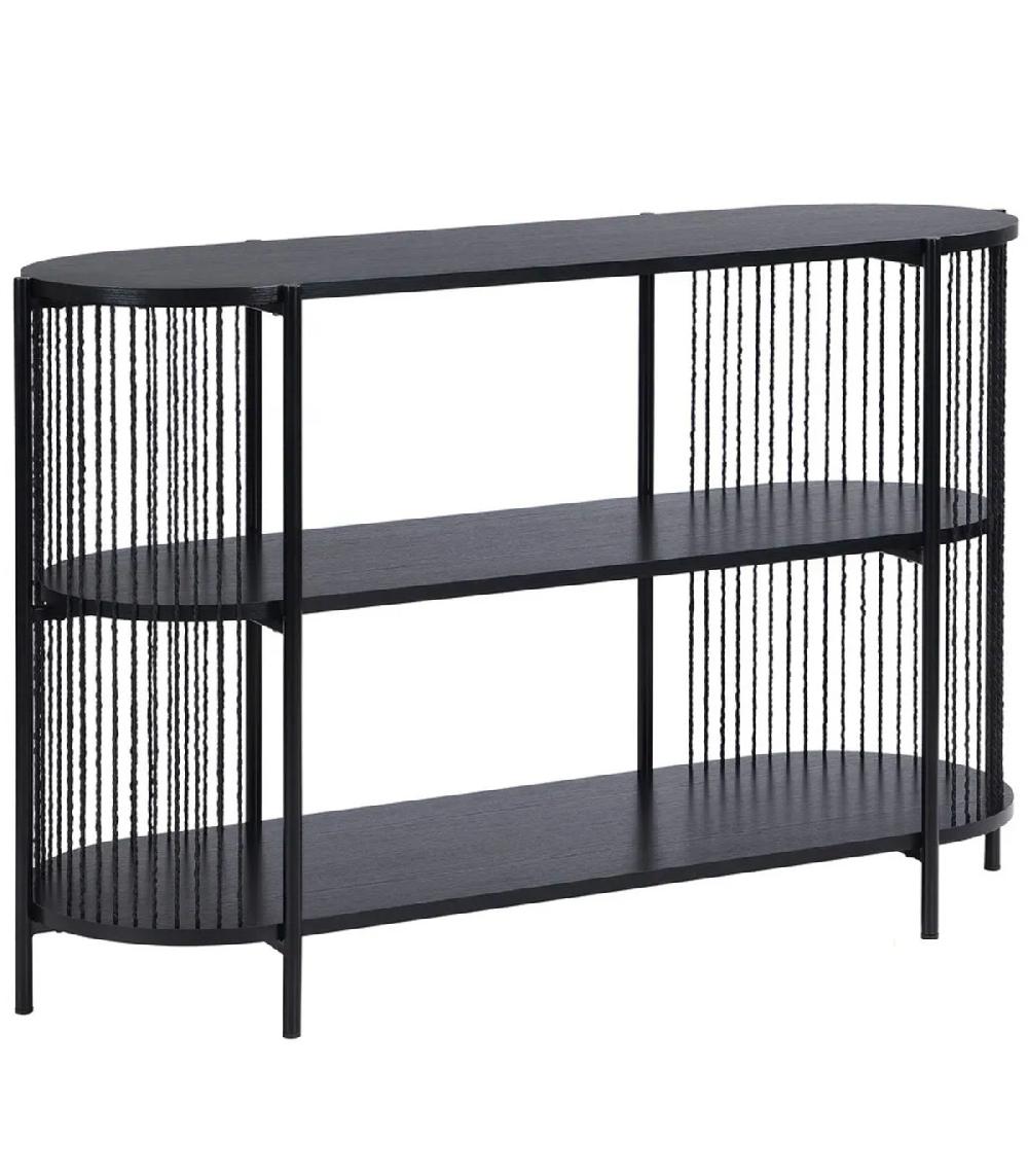 wadiga Console d'entrée noire en bois métal et corde 3 plateaux 124x42x80cm