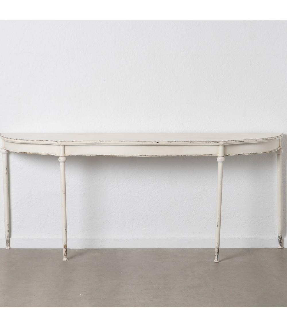 Wadiga Console Demi-lune En Métal Blanc Vieilli 196x45x80cm