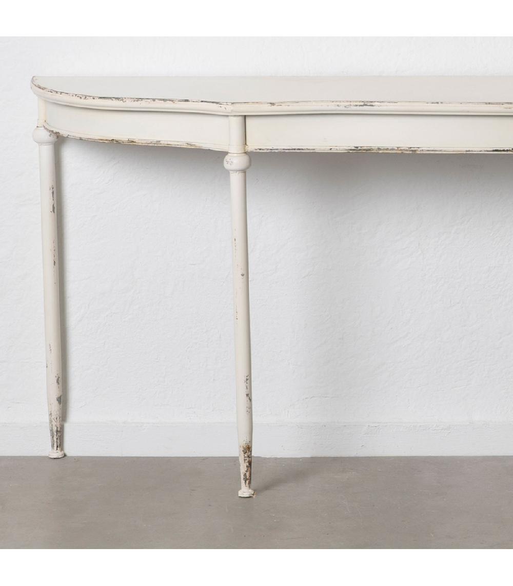Wadiga Console Demi-lune En Métal Blanc Vieilli 196x45x80cm