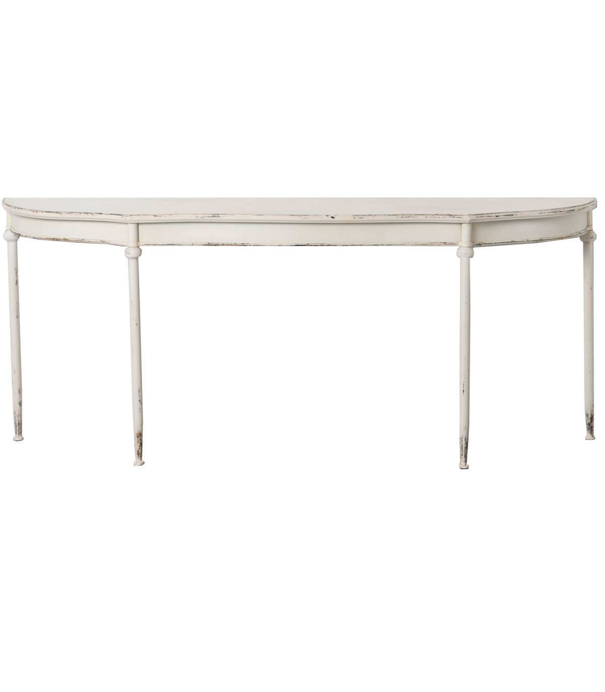 wadiga Console demi-lune en métal blanc vieilli 196x45x80cm