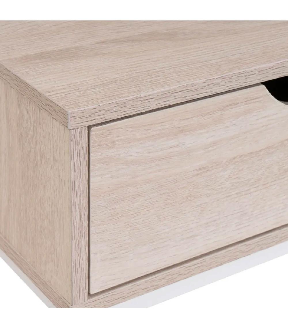 Wadiga Console Effet Bois Blanchi Et Métal Blanc 2 Tiroirs 80x30x75cm