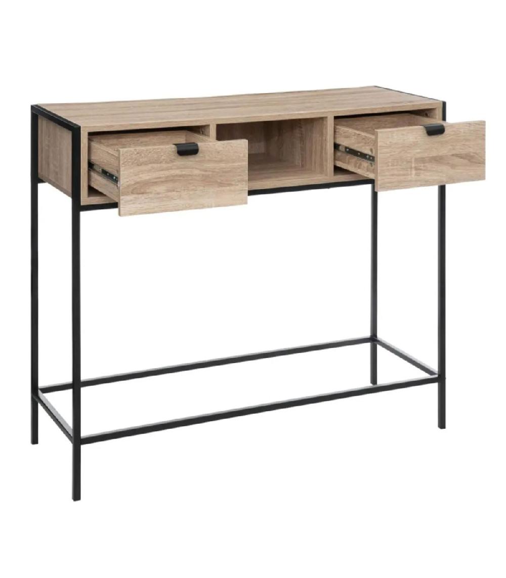 Wadiga Console En Bois Et Métal Noir 2 Tiroirs 100x35x80cm