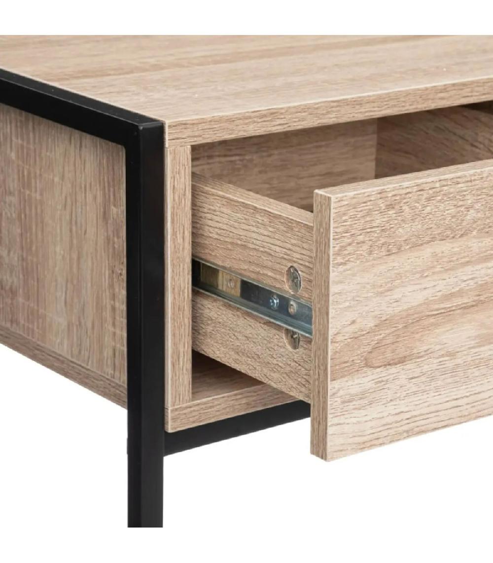 Wadiga Console En Bois Et Métal Noir 2 Tiroirs 100x35x80cm