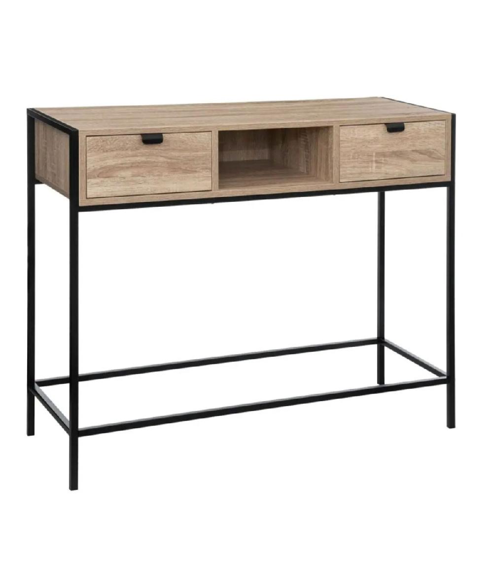 wadiga Console en bois et métal noir 2 tiroirs 100x35x80cm