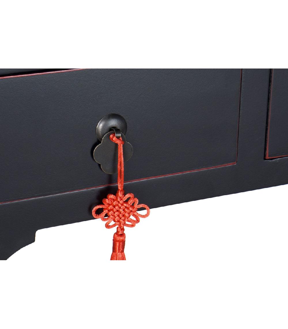Wadiga Console En Bois Noir Style Oriental 3 Tiroirs - 96x26x80cm