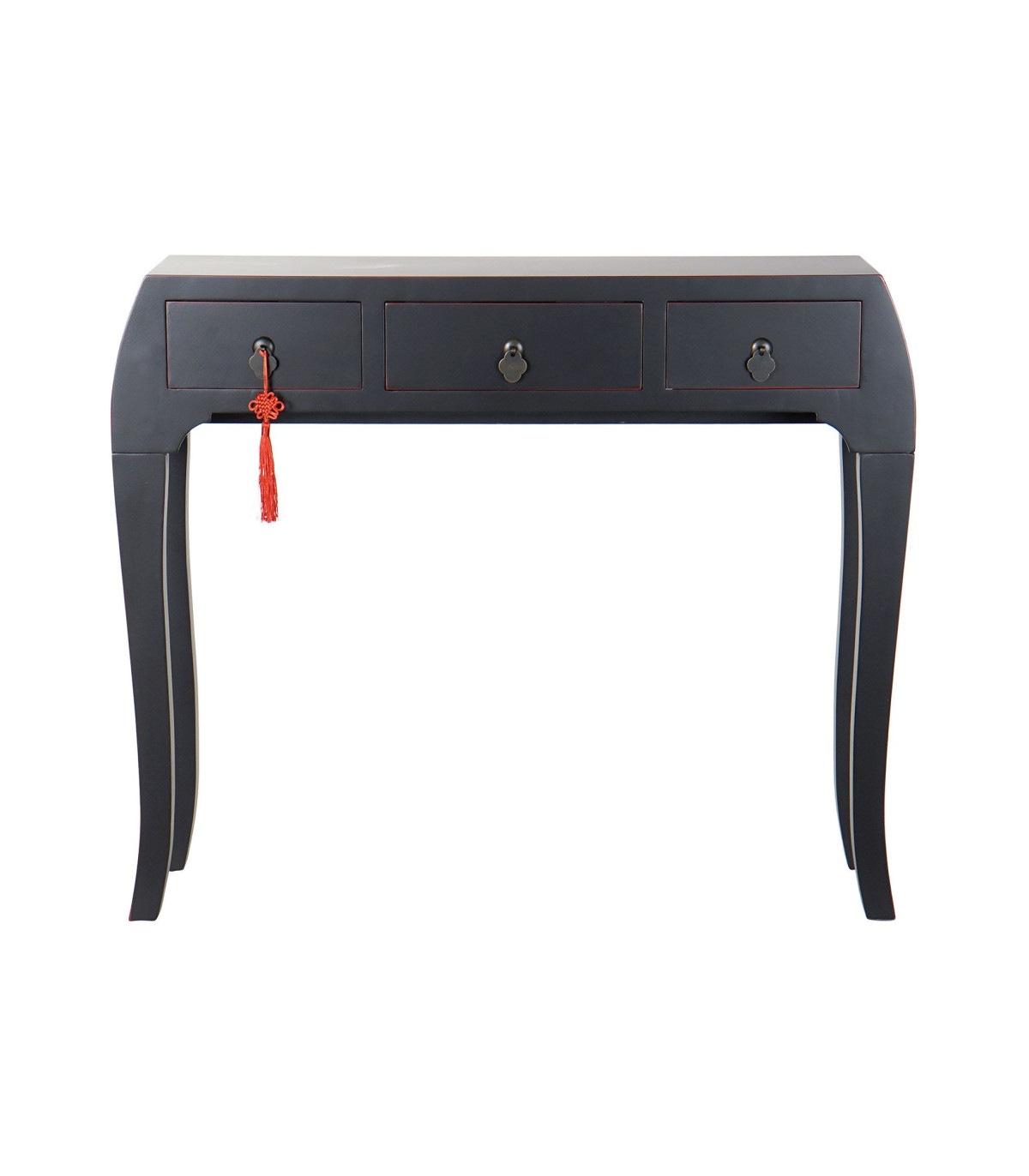 wadiga Console en bois noir style oriental 3 tiroirs - 96x26x80cm