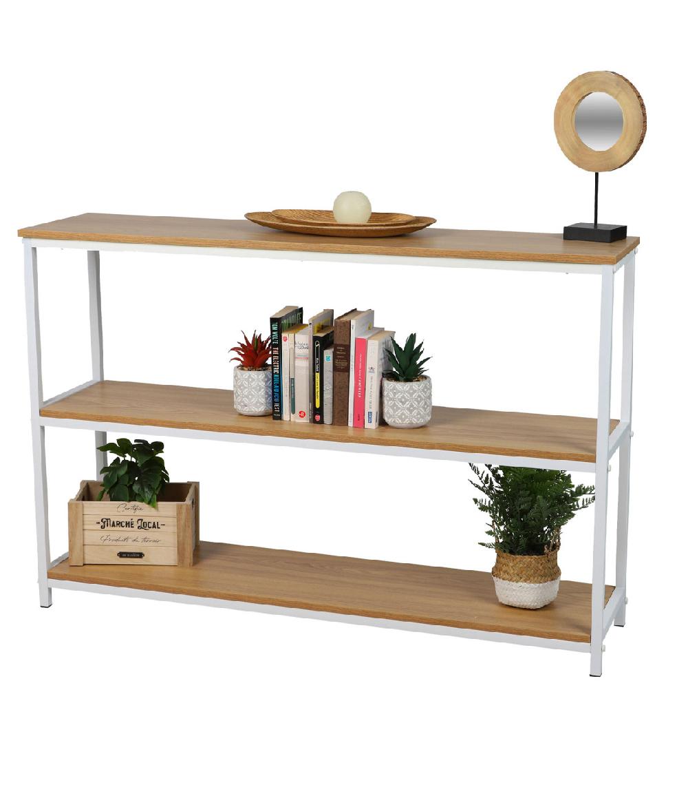 Wadiga Console En Métal Blanc Et 3 Plateaux En Bois 120x30x80cm