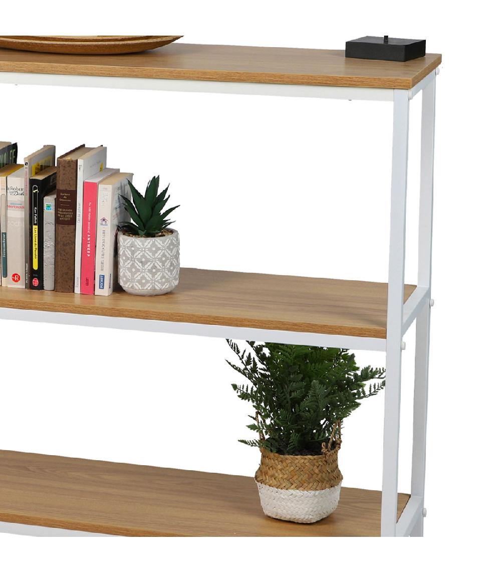Wadiga Console En Métal Blanc Et 3 Plateaux En Bois 120x30x80cm