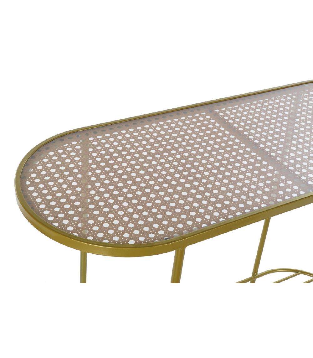 Wadiga Console En Métal Doré Et Plateau En Verre Cannage - 99.5x38x80cm