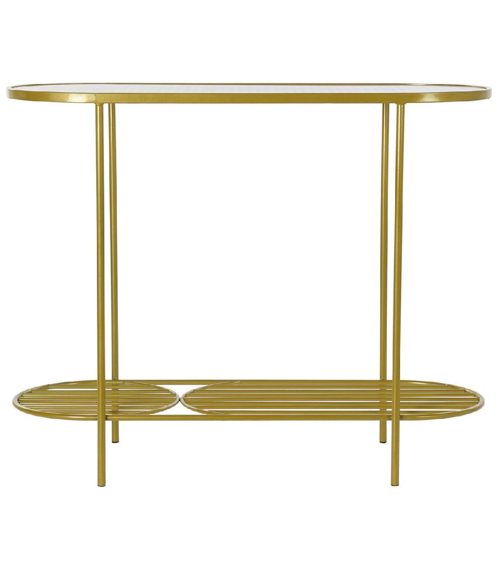 Wadiga Console En Métal Doré Et Plateau En Verre Cannage - 99.5x38x80cm