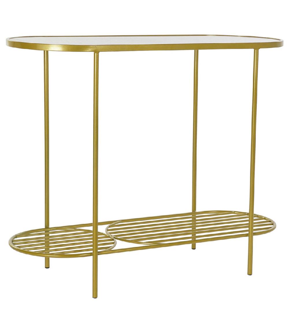 wadiga Console en Métal Doré et Plateau en Verre Cannage - 99.5x38x80cm