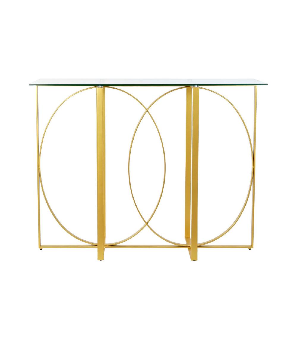 Wadiga Console En Métal Doré Et Plateau En Verre Géométrie - 100x35x78cm